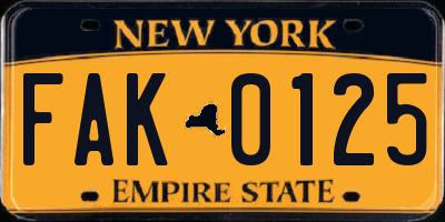 NY license plate FAK0125