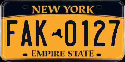 NY license plate FAK0127