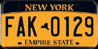 NY license plate FAK0129