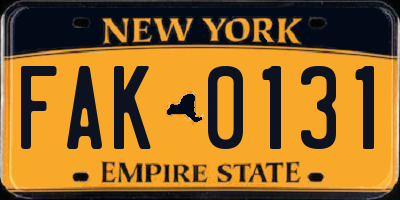 NY license plate FAK0131