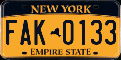 NY license plate FAK0133