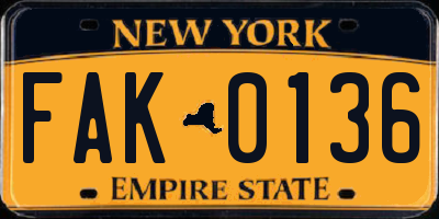 NY license plate FAK0136