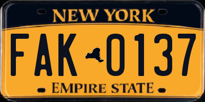 NY license plate FAK0137