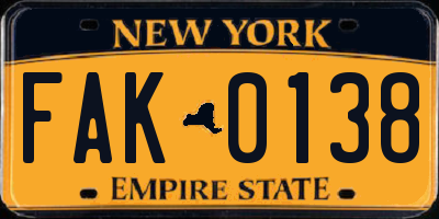 NY license plate FAK0138