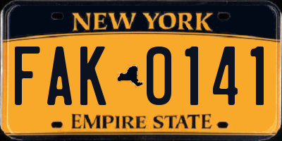 NY license plate FAK0141