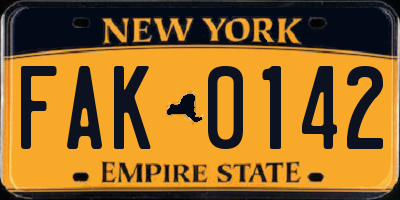 NY license plate FAK0142