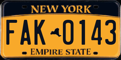 NY license plate FAK0143