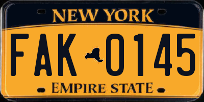 NY license plate FAK0145