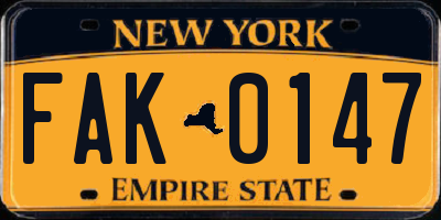 NY license plate FAK0147