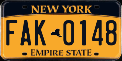 NY license plate FAK0148