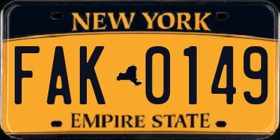 NY license plate FAK0149