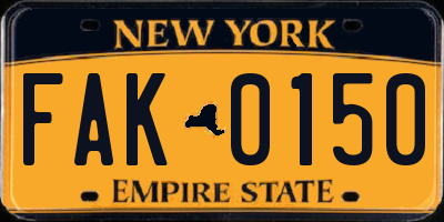 NY license plate FAK0150