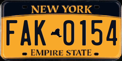 NY license plate FAK0154