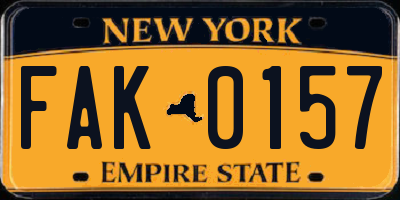 NY license plate FAK0157