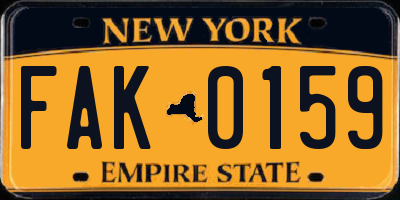 NY license plate FAK0159