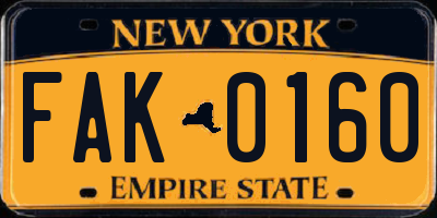 NY license plate FAK0160