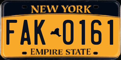 NY license plate FAK0161