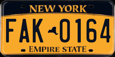 NY license plate FAK0164