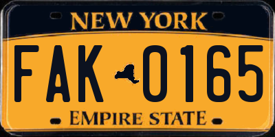 NY license plate FAK0165