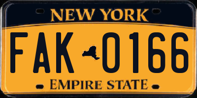 NY license plate FAK0166