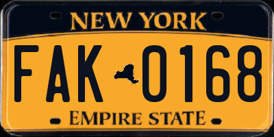 NY license plate FAK0168