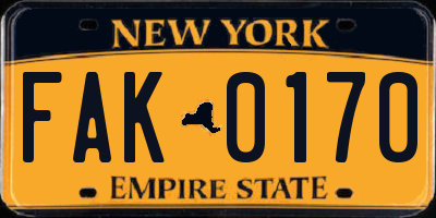 NY license plate FAK0170