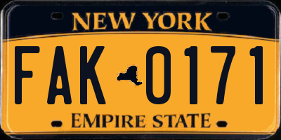 NY license plate FAK0171