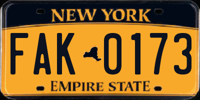 NY license plate FAK0173