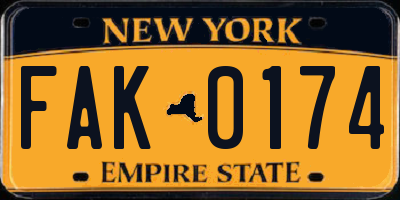 NY license plate FAK0174