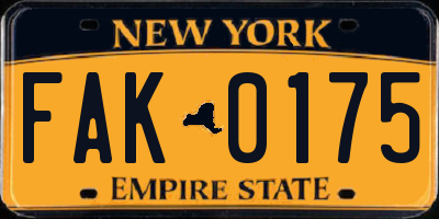 NY license plate FAK0175