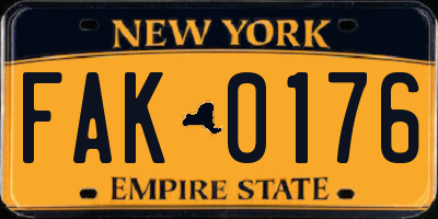 NY license plate FAK0176