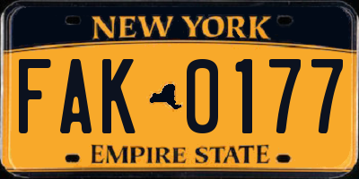 NY license plate FAK0177