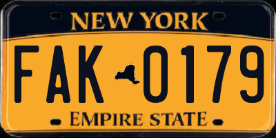 NY license plate FAK0179