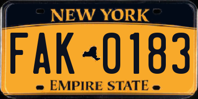 NY license plate FAK0183