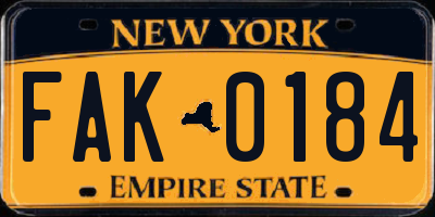 NY license plate FAK0184