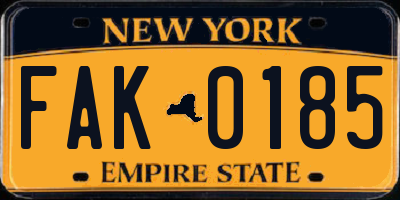 NY license plate FAK0185