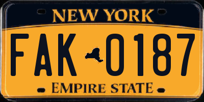 NY license plate FAK0187