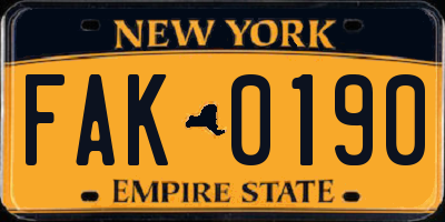 NY license plate FAK0190