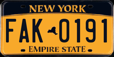 NY license plate FAK0191