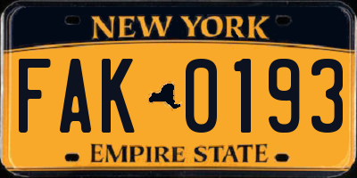 NY license plate FAK0193