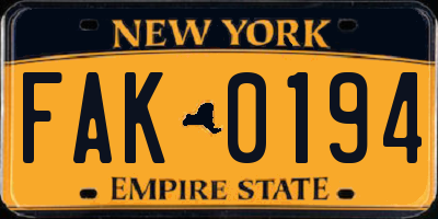 NY license plate FAK0194