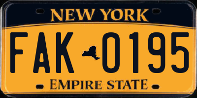 NY license plate FAK0195