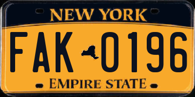 NY license plate FAK0196