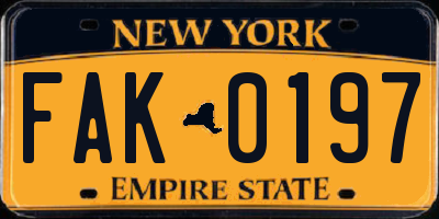 NY license plate FAK0197