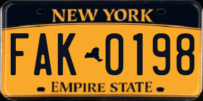 NY license plate FAK0198