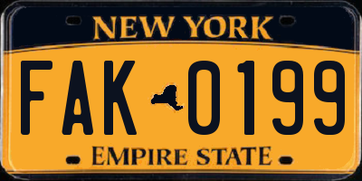 NY license plate FAK0199