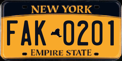 NY license plate FAK0201