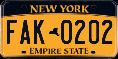 NY license plate FAK0202