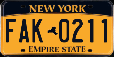 NY license plate FAK0211