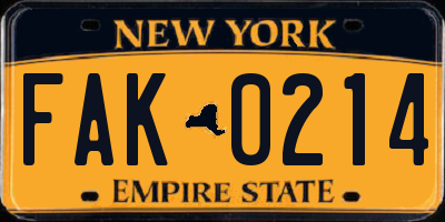 NY license plate FAK0214